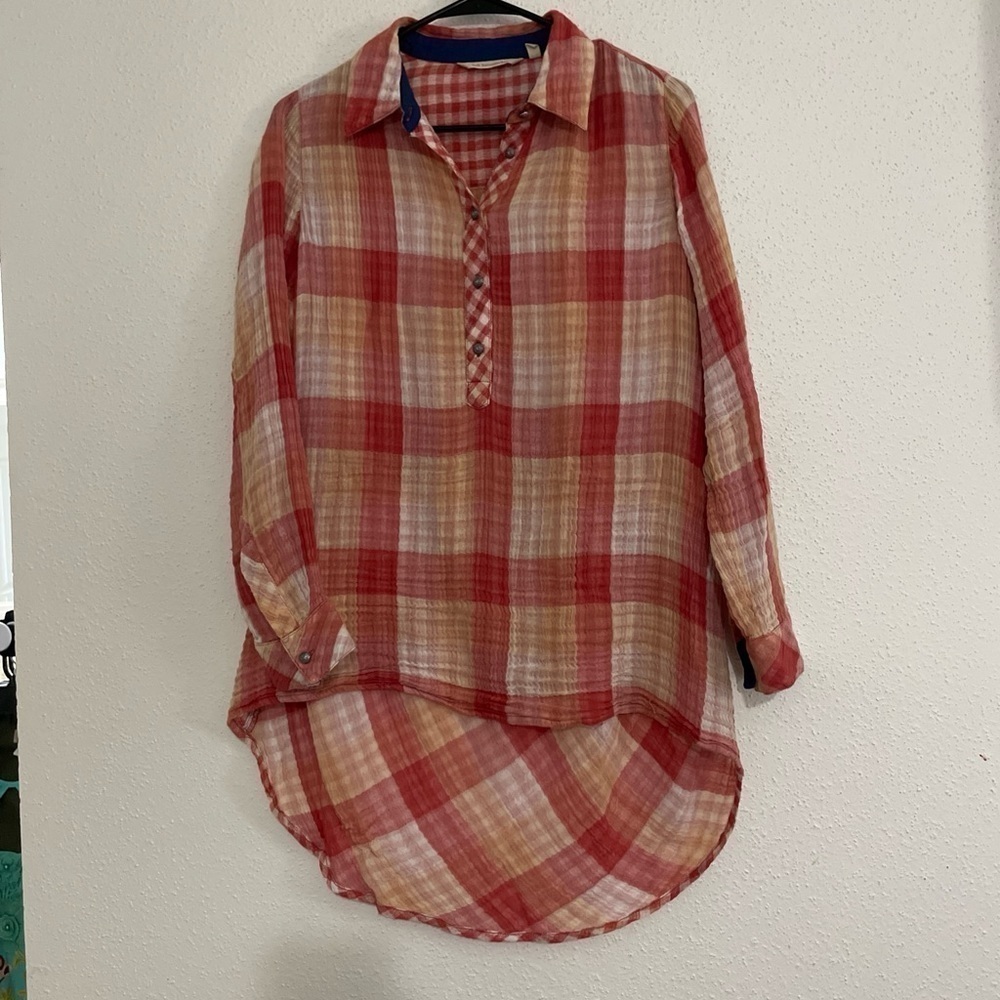 SOFT SURROUNDINGS PLAID & CHECKED HIGH LOW POPOVER OVERSIZED TUNIC TOP SMALL